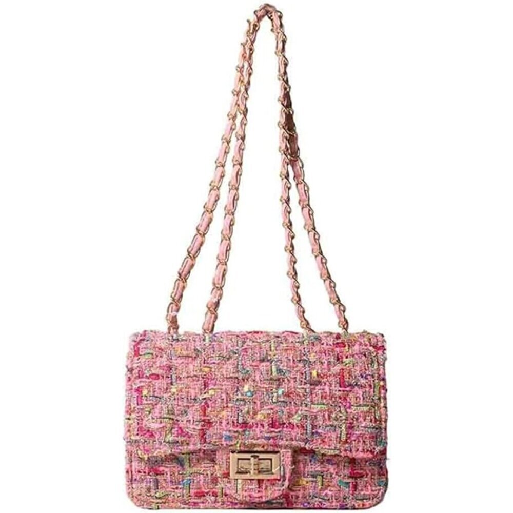 Crossbody Shoulder Bag Women Tweed PU Leather Small Purse Evening Satchel